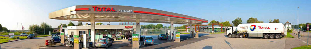 Panoramic view of a Total service station in the Netherlands